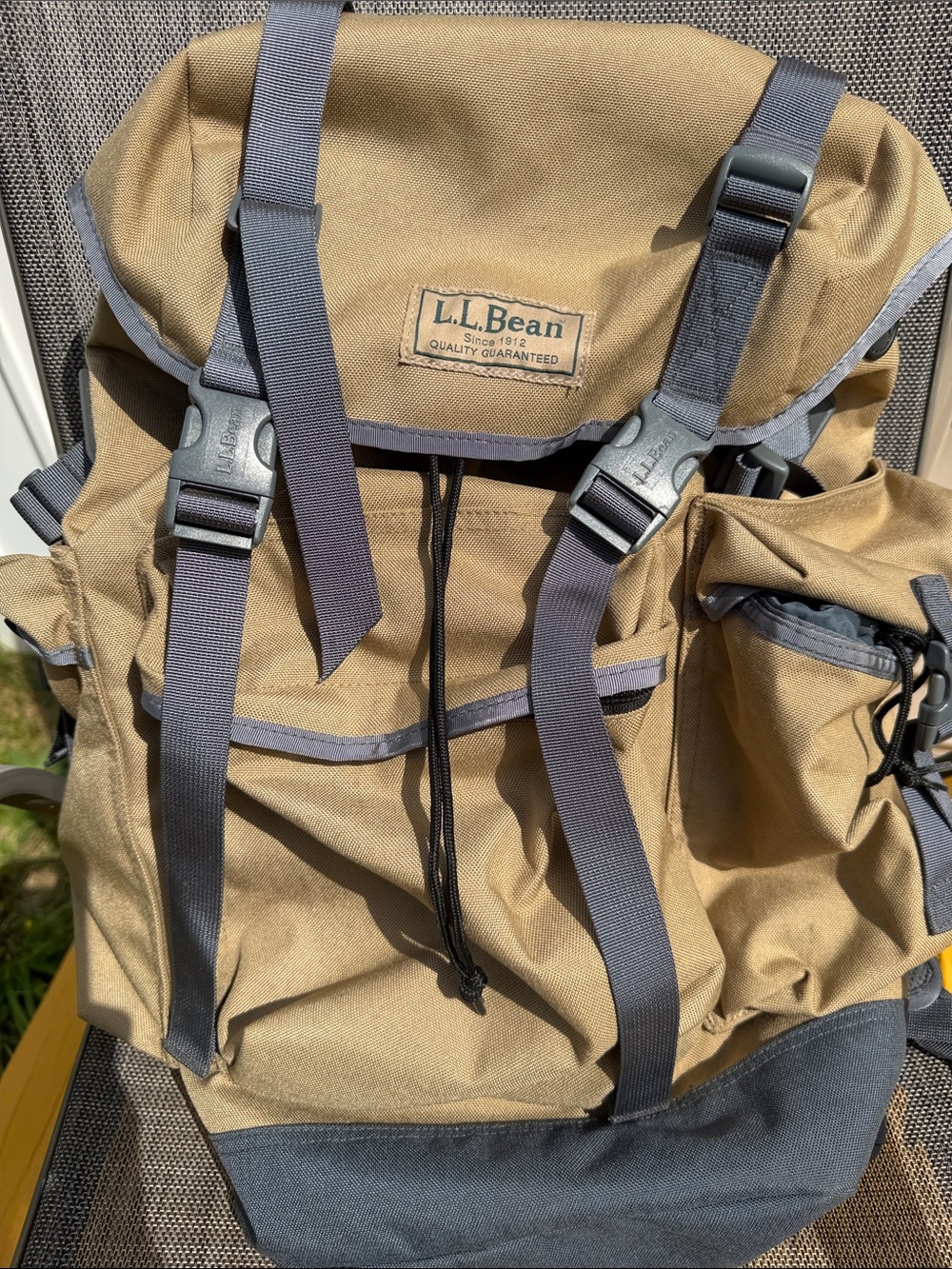 L.L. Bean Tan and Gray Canvas Rucksack Backpack